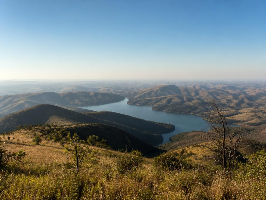 Clear autumn air and long views down over Inanda Dam
